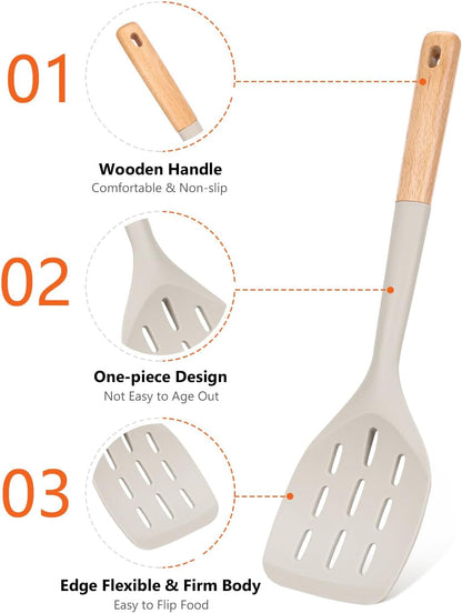 Silicone Spatula, Non Stick Turner for Cooking, Food Grade, Khaki3