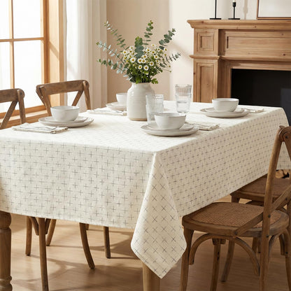 White Cross-Star Table Cloth, 60×84 Inch, Rectangular1