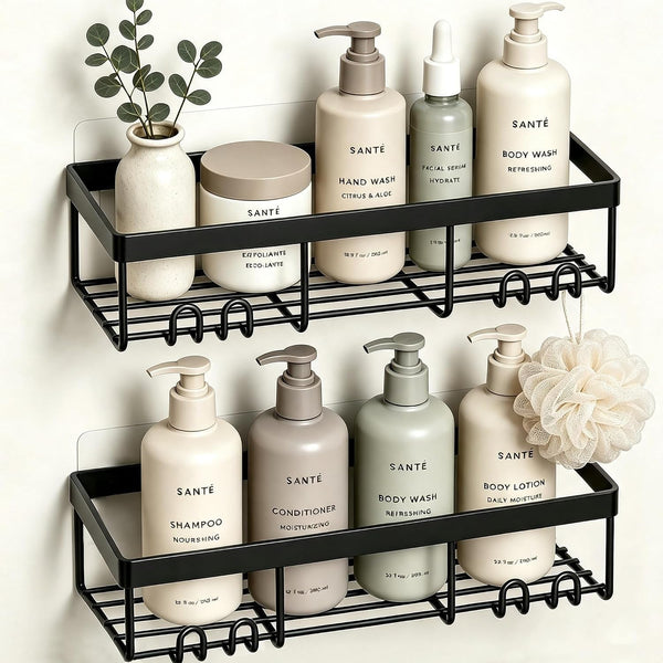 Shower Caddy Shelf Organizer Rack, Self Adhesive Black Bathroom Shelves Basket, Home Farmhouse Wall inside Organization and Storage Decor Rv Accessories, First Camper Apartment Essentials1