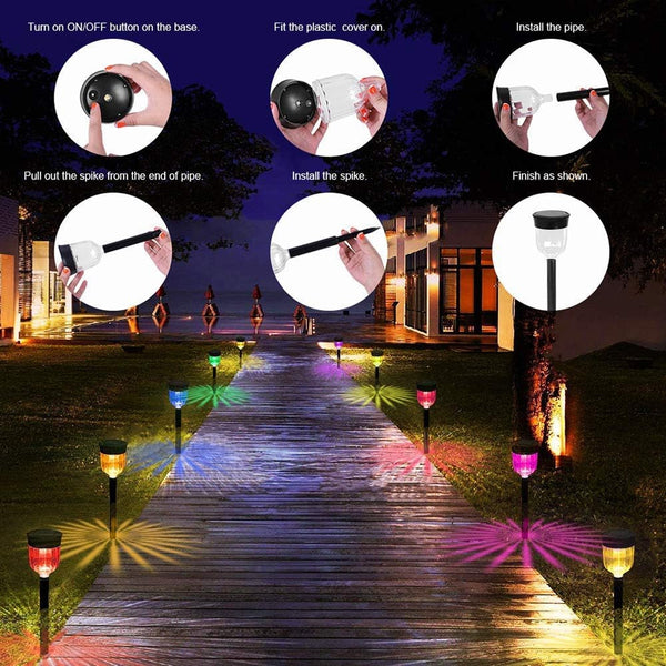 Solar Outdoor Path Lights, Color Changing Waterproof IP65 Auto On/Off Solar Landscape Pathway LED Lights for Back Yard and Walkway Decorative6
