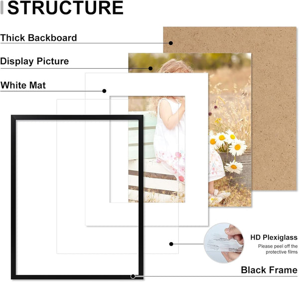 11X14 Picture Frames Black, Picture Frame for 8X10 Pictures with Mat or 11X14 without Mat, Wall Hanging Photo Frame, 4 Pack3