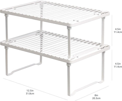 Space-Saving Stackable Metal Kitchen Cabinet Organizer Shelves for Dishes, Pantry Organization, 12.5" L X 8" D X 4.5" H, Set of 2, White6