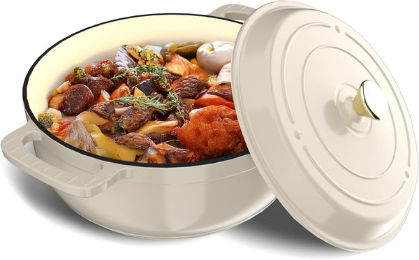 7.5QT round Dutch Oven, Enameled Cast Iron Dutch Oven Pot with Lid & Dual Handles, Oven Safe up to 500° F, for Sourdough, Bread Baking, Stews and Roasting, White1