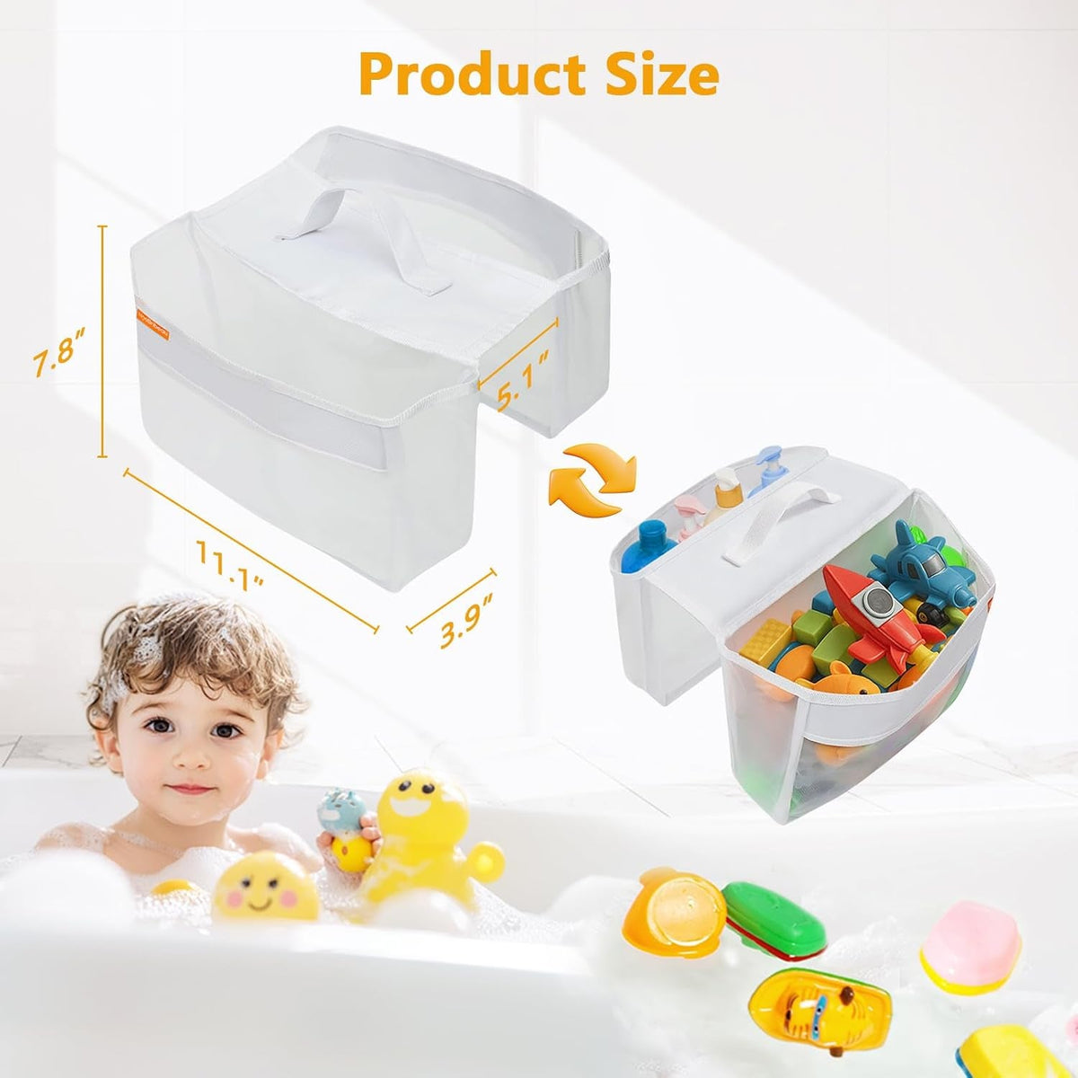 bath-toy-organizer-with-2-large-pockets-mesh-bathtub-toy-holder-for-kids-quick-dry-bathroom-storage-bag-saddle-style-bath-toy-storage-for-shampoo-soap-bath-essentials-fits-tub-edges-up-to-6