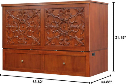Domabella Murphy Cabinet Bed with Charging Station 8 Inch, Queen (Cherry)3