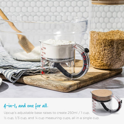Upcup All-In-1 Adjustable Measuring Cup, Metric & Imperial Measurements up to 1 Cup - Black/Clear4
