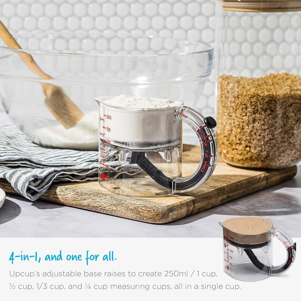 Upcup All-In-1 Adjustable Measuring Cup, Metric & Imperial Measurements up to 1 Cup - Black/Clear4