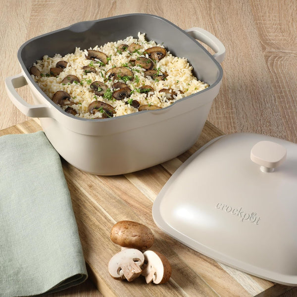 Crock-Pot Northvale Cast Aluminum Lightweight Durable 5.2 Quart Heavy Duty Dutch Oven Pot with Lid, Oven Safe, Dual Handles - Matte Linen White5