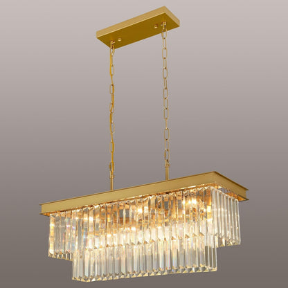 Gold Crystal Chandeliers for Dining Room，9-Lights L28 Inch1
