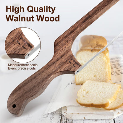 Bread Knife for Homemade Bread, Sourdough Bread Slicer & Bread Cutter with Measuring Scale, 15.7" Serrated Blade for Even Slices, Walnut Bow Knife with Cover & Scoring Tool, Gift for Bakers3