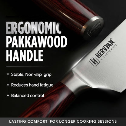 8 Inch Professional Chef Knife - Ultra Sharp German-Inspired Precision Blade High-Carbon Stainless Steel, Ergonomic Pakkawood Handle, Blade Guard and Gift Box for Home Cooks and Restaurants8