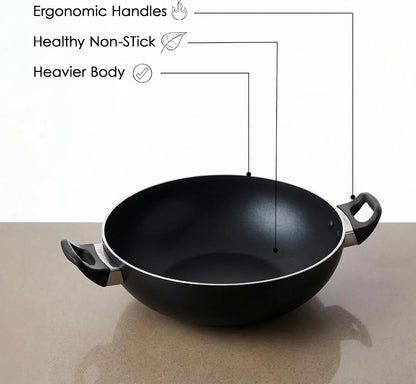 Non Stick Imperial Classic Wok with Glass Lid – Pfoa-Free Nonstick Wok Pan, Tempered Glass Lid with Steam Vent, Easy Clean Stir Fry Wok for Gas & Electric Stovetops (13")5