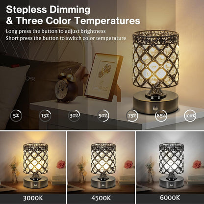 Black Crystal Rechargeable Cordless Table Lamp, Touch Small Desk Lamp3