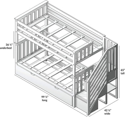 Max & Lily Bunk Bed, Twin-Over-Twin Bed Frame for Kids with Stairs and Trundle, White2