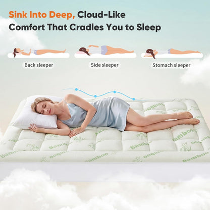Twin Mattress Topper, Pillow Top Bed Topper | Deep Pocket Comfort, Breathable Cooling, Soft Viscose Bamboo Pillow Cover, Green2
