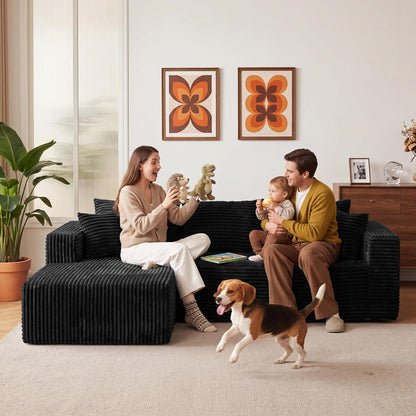 Boneless Modular Sectional Couch, L Shaped Corduroy Cloud Sofa with Oversized Chaise, Deep Seat Spineless Sofa, No Assembly Required (Black, 92.5" L-Shape with Left Facing Chiase)7