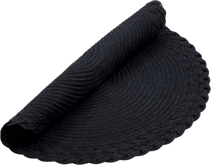 round Placemats Set of 4 Boho Braided Border 15 Inch Circle Place Mats Washable Fabric Table Mats for Kitchen Dining Table, Black7