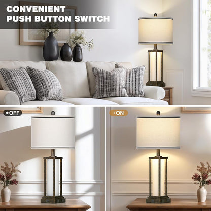 27Inch Tall Bedside Table Lamps with Charging Ports for Living Room,Traditional Lamp with Night Light for Bedroom Nightstand,Single Bronze5