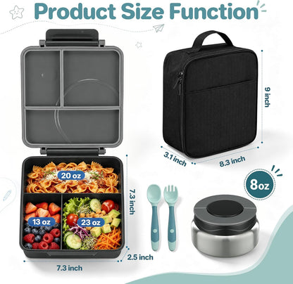 Bento Lunch Box Set for Kids with 8Oz Soup Thermo, Leak-Proof Lunch Containers with 4 Compartment, Kids Thermo Hot Food Jar and Insulated Lunch Bag for Kid to School-Black5