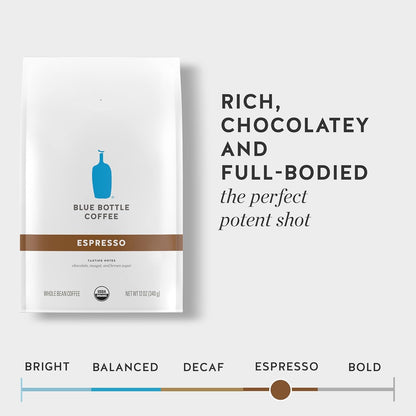 Blue Bottle Whole Bean Organic Coffee, Espresso, Dark Roast, 12 Ounce Bag (Pack of 1) | Organic Whole Bean Coffee; Espresso Dark Roast; Gourmet Specialty Coffee; Single 12 Oz Bag7
