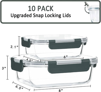 10 Pack Glass Food Storage Containers with Lids, Gray2