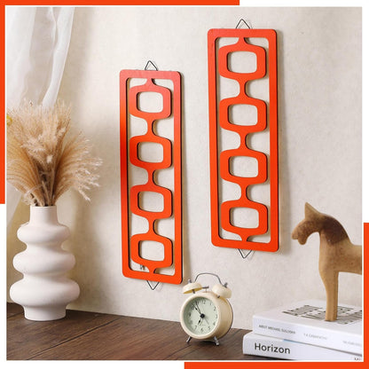 2 Pcs Mid Century Modern Wall Art Wood Mid Century Elegance Decor Accents Abstract Wall Sculpture Geometric Panels for Interior Panel Art for Home Living Room(Orange)3