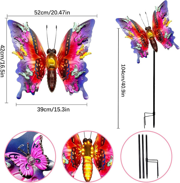 Solar Garden Lights, Outdoor Butterfly Garden Decor Large 41" Metal Decorative Lights, Waterproof Butterfly outside Decoration Patio Yard Porch Birthday Gardening Gifts for Mom Women, Purple2