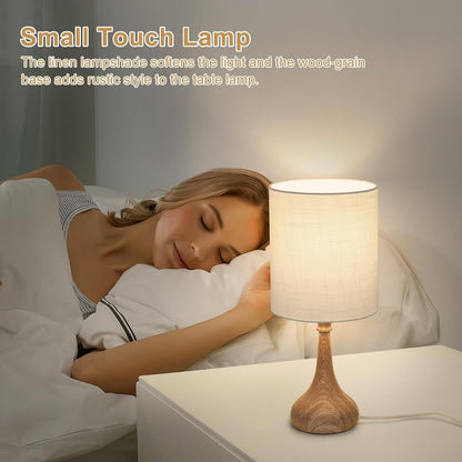 Dimmable Small Table Lamp, Bedside Lamps Touch Control for Bedrooms Nightstand with Wood Grain Base, Desk Lamp Night Light for Office Living Room, 9W 3000K LED Bulb Included6