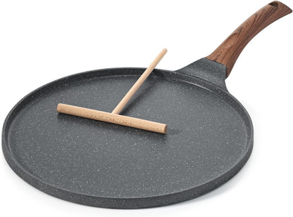 10 Inch Nonstick Crepe Pan Granite Coating Pancake Pan Gray | Swiss Granite Coating Dosa Pan Pancake Flat Skillet Tawa Griddle with Stay-Cool Handle, Induction Compatible1