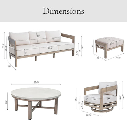 Outdoor Aluminum Patio Swivel Conversation Sofa Set, 6 Pieces Swivel Lounge Chair with round Table2
