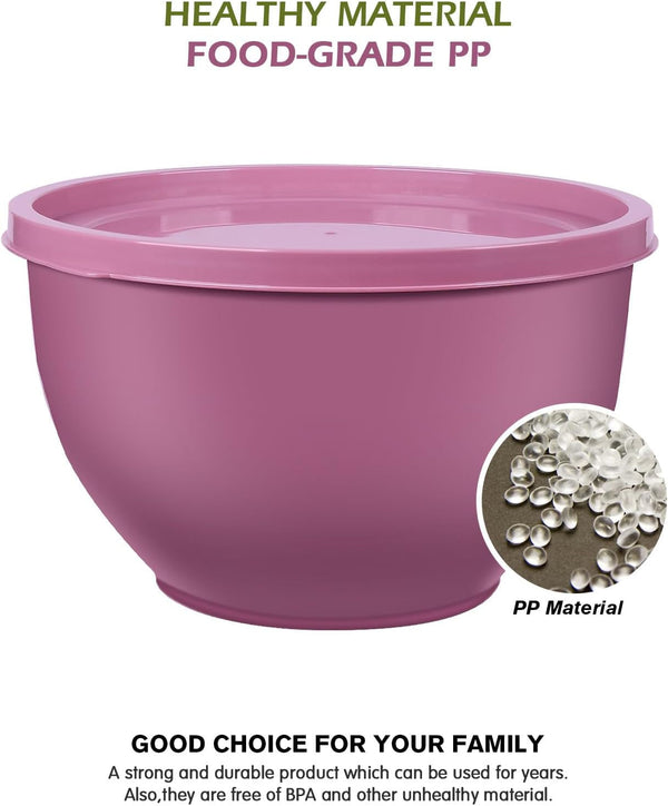 Plastic Mixing Bowls with Lids Set for Kitchen, 5 Set Nesting Bowls for Mixing, Baking, Prepping, Cooking and Serving Food, Mixing Bowls Dishwasher, Microwave Safe4