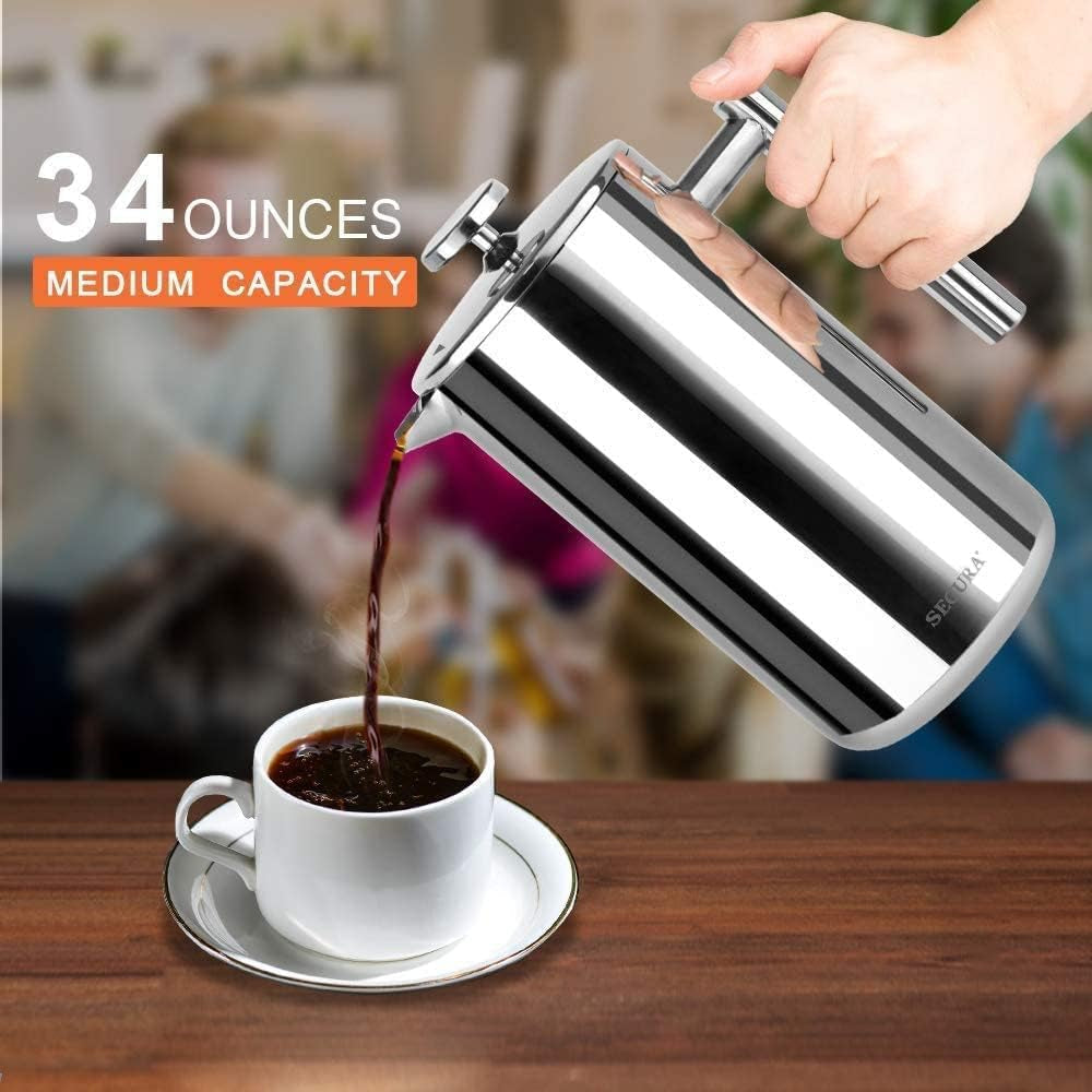 french-press-coffee-maker-304-grade-stainless-steel-insulated-coffee-press-with-2-extra-screens-34oz-1-litre-silver