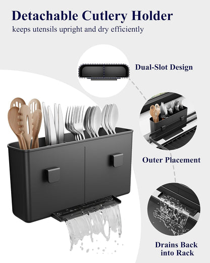 Multi-Functional Dish Drying Rack, 15.7" X 12.0" X 5.5", Black6