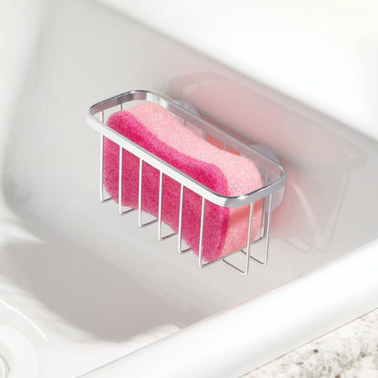 Gia Stainless Steel Dish Sponge Holder Basket with Suction Cups, Ideal for Kitchen Sinks and Bathroom Organization, 2.25"D X 2.5"W X 5.75"H, Set of 1, Polished2