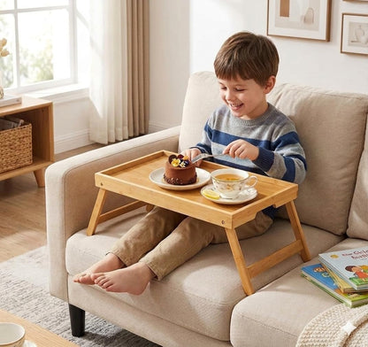 Bamboo Bed Tray Table with Foldable Legs, Breakfast Tray for Sofa, Bed, Eating, Working, Used as Laptop Desk Snack Tray by5