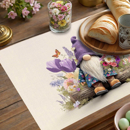 Spring Gnome Floral Placemat Set of 4 Spring Summer Placemats Seasonal Table Mats for Indoor Outdoor Home Kitchen Dining Decor Party Farmhouse Burlap Table Mats 12X18 Inch5