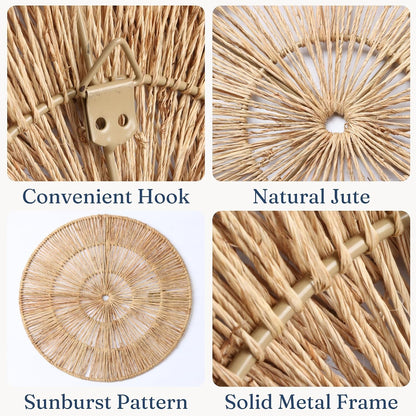 Wicker 23 Inch Jute Wall Decor Baskets, Set of 6 Extra Large Woven Jute Wall Plates, 23",21",15",13",12,10", Decorative Baskets for Wall Arts, Wall Hanging for Bedroom, Living Room, Office | 23", 21", 15", 13", 12", 10" Natural Handwoven Jute Boho Wall Art, Coastal Wall Basket for Living Room, Bedroom, Entryway2