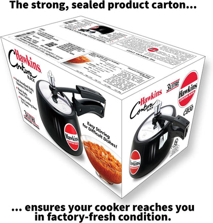 3 Litre Contura Black Pressure Cooker, Hard Anodised Inner Lid Cooker, Handi Cooker, Black (CB30)10