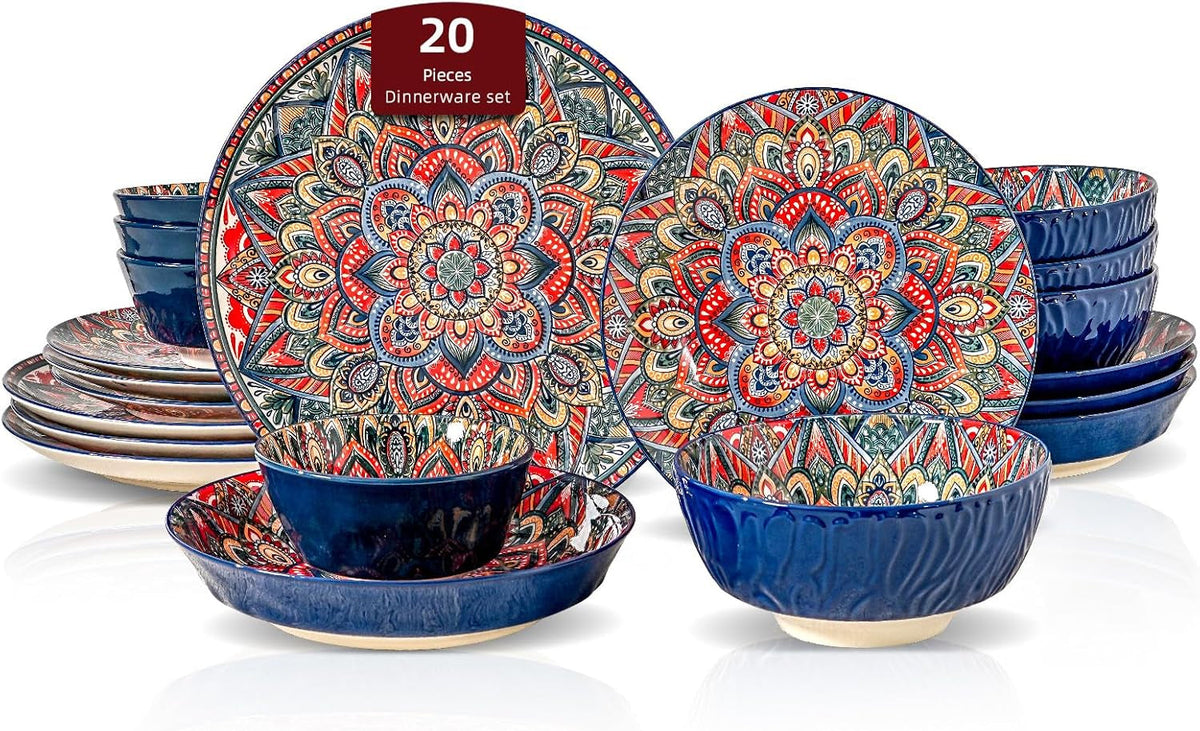 homevss-20-pieces-dinnerware-sets-plates-and-bowls-set-porcelain-dishes-set-for-4-microwave-and-dishwasher-safe-scratch-resistant-bohemian-style-dining-ware
