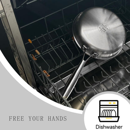 Tri-Ply Stainless Steel Frying Pan 8 Inch Small Skillet for Chef'S Cooking Pan Induction Oven Dishwasher Safe, Compatible with All Cooktops up to 600℉ with Kitchen Tongs(Detachable Handle)7