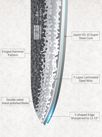 6 Inch Deba Knife, Japanese VG10 High Carbon Steel Kitchen Knife for Sushi Sashimi & 8 Inch Japanese Gyuto Chef Knife, 7 Layers High Carbon Steel VG-10 Kitchen Knife7
