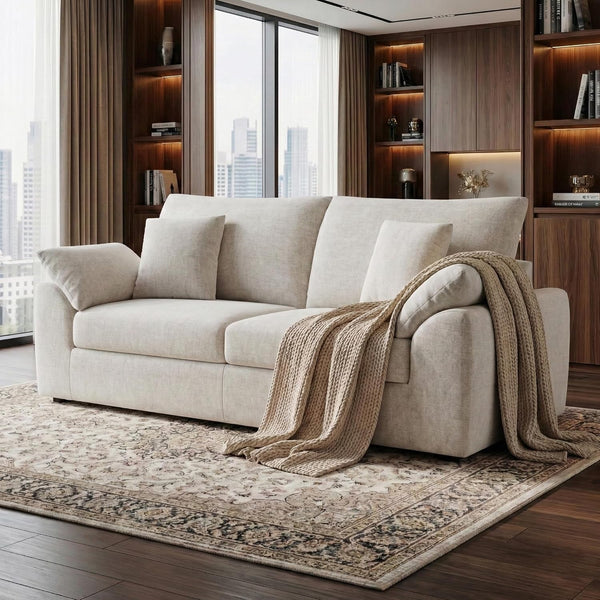 89.8" Modern Loveseat Sofa for Living Room, Cloud Boneless Couches with 4 Pillows, Mid Century Loveseat Couches for Small Place, No Assembly Required, Beige1