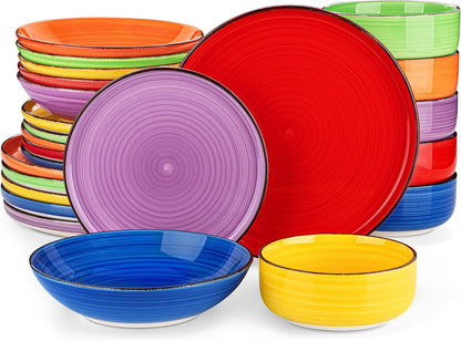 Bonita Dinnerware Sets 24 Pieces, Stoneware Dishes Set for 6, Dinner Platers with Bowls Set, Dinshwasher and Microwave Safe, Multicolor1