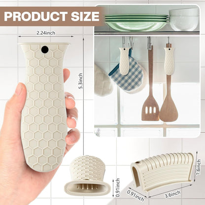8Pcs Silicone Cast Iron Handle Cover,Khaki | Heat Resistant Pot Holders, Non Slip Pan Handle Sleeve for Kitchen, Reusable Grip Covers for Frying Pans and Skillets5