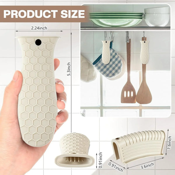 8Pcs Silicone Cast Iron Handle Cover,Khaki | Heat Resistant Pot Holders, Non Slip Pan Handle Sleeve for Kitchen, Reusable Grip Covers for Frying Pans and Skillets5