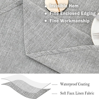 Faux Linen round Tablecloth, Waterproof Spill-Proof 48 Inch Farmhouse Table Cloth, Textured Rustic Circle Table Cover for Dining Kitchen Party, Grey3