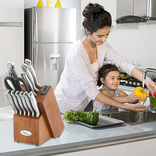 Knife Block Set Kitchen Knives Built-In Sharpener8