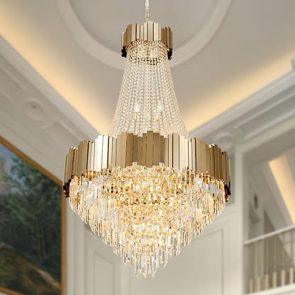 Crystal Chandeliers for High Ceilings 27-Light Modern Chandelier Large Gold Chandelier Light Fixture for Foyer,Living Room,Dining Room,Entryway Width-35.8 Inch1