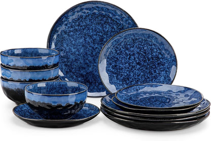 Starry 12 Pcs Dinnerware Set for 4, Handmade Reactive Glaze, Blue1