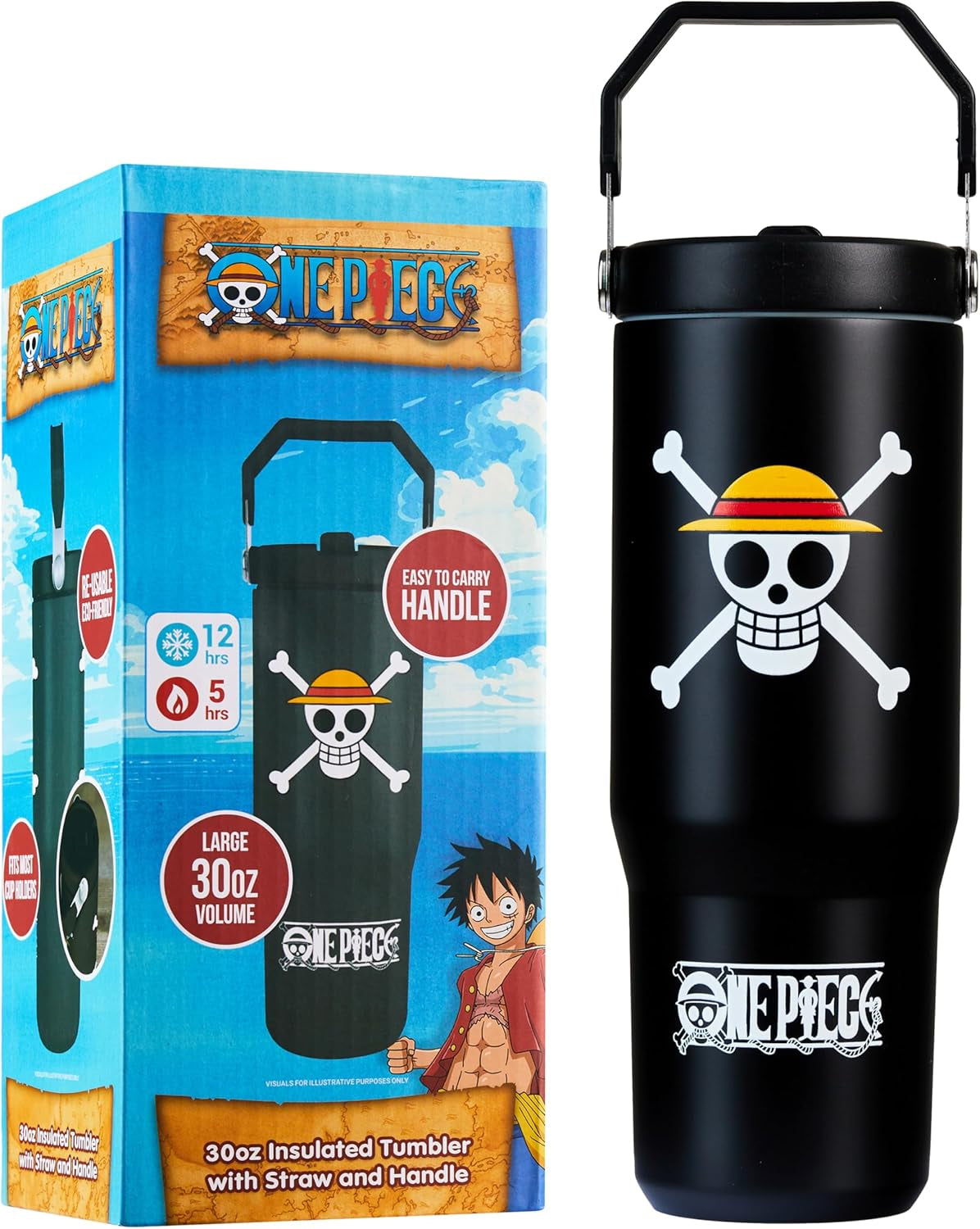 one-piece-tumbler-with-straw-30oz-kids-teens-insulated-cup-with-lid-handle-travel-mug-cups-with-lids-for-school-sports-anime-gifts-for-kids-black-one-piece